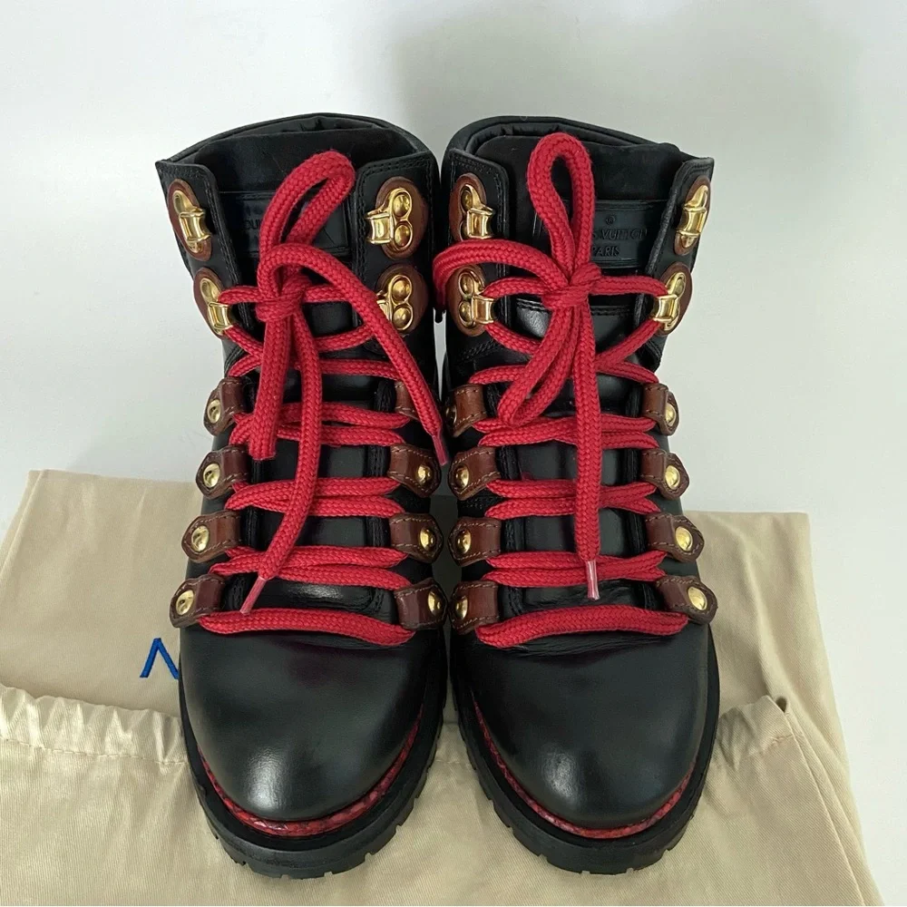 LOUIS VUITTON Leather Lace Up Combat Boots Ankle Booties - Picture 3 of 16